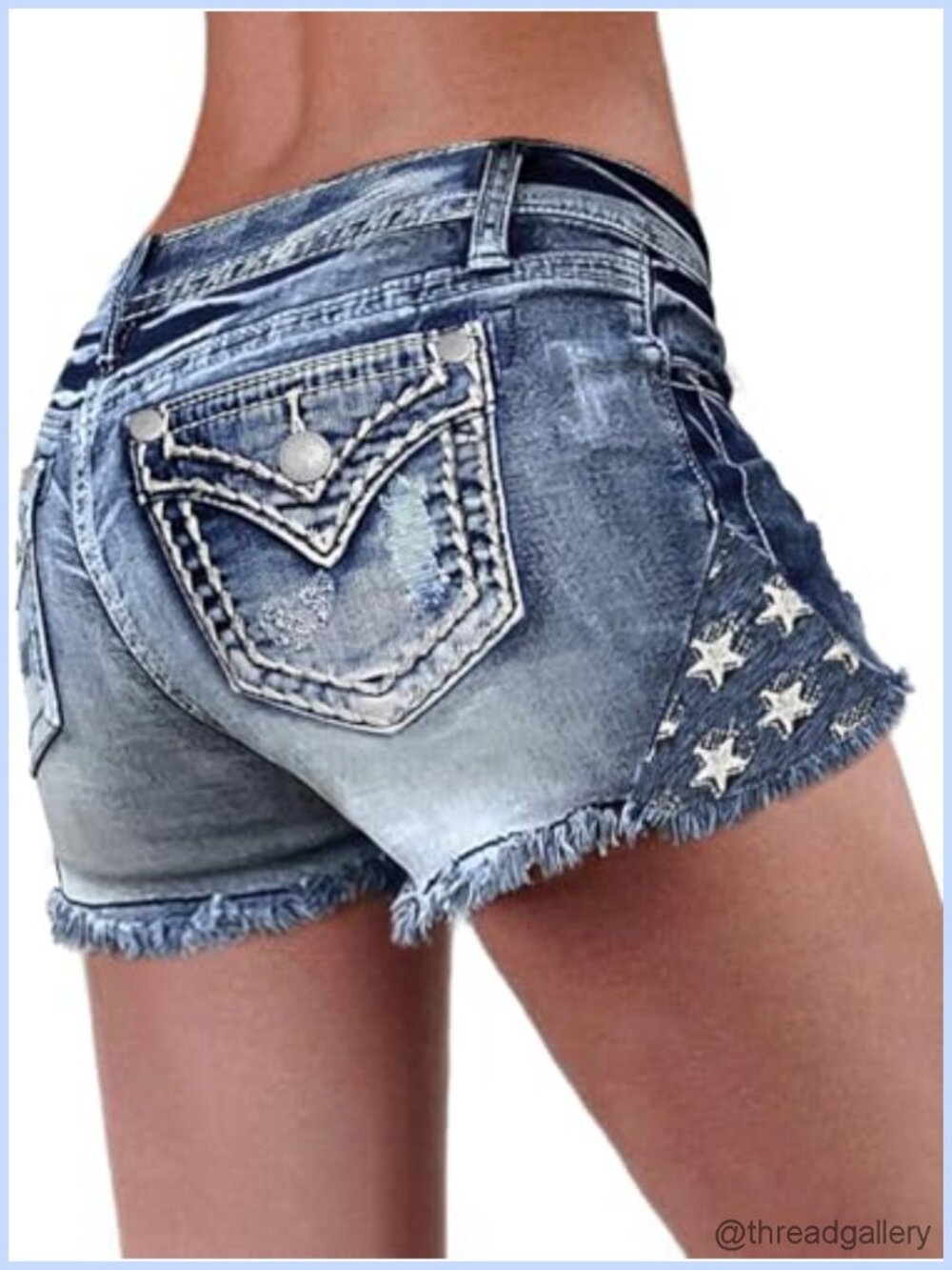 Ripped Low Rise Stretchy Denim Jean Shorts Raw Hem Distressed
